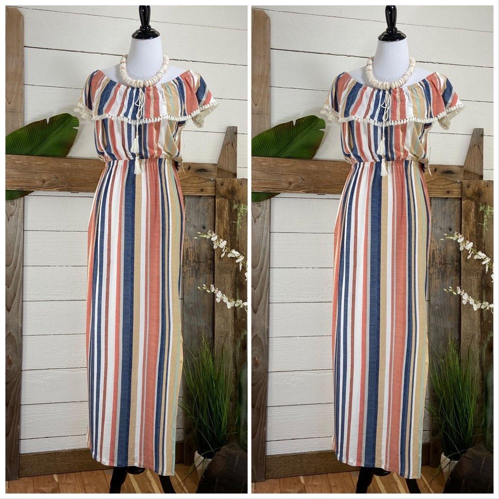 NWT Super Soft Striped with Fringe Maxi Dr…